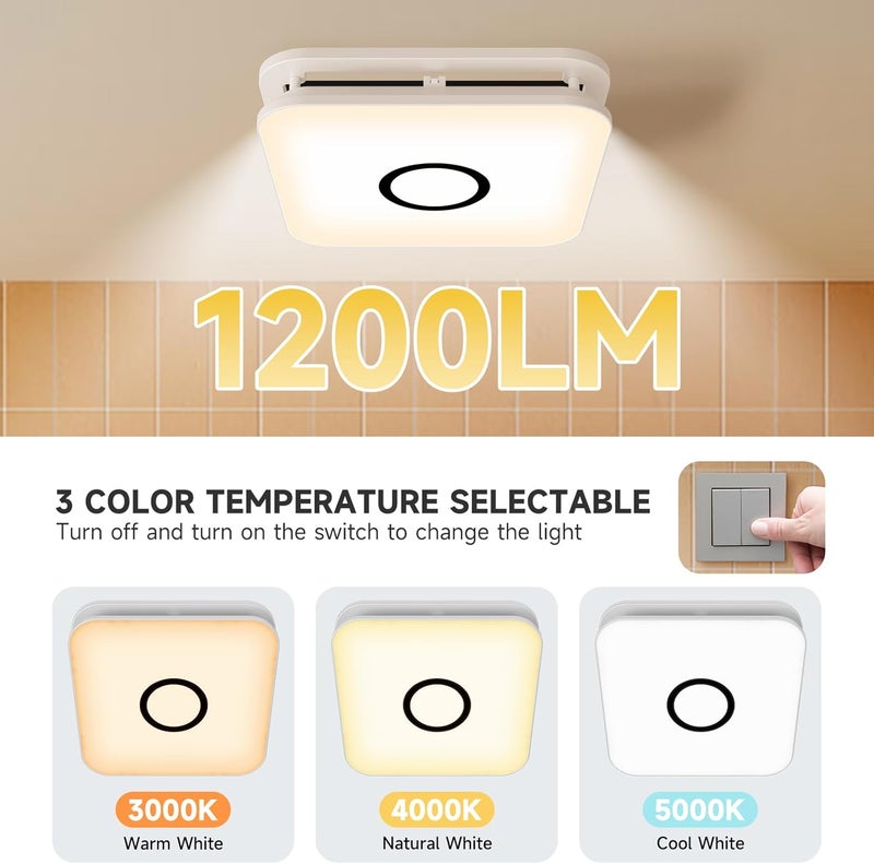 OFANKU مروحة شفط حمام 2 في 1 مع ضوء، مروحة تهوية هادئة 32 واط - 130 CFM و 1.5 سون، ضوء LED 1200 لومن - 3000K/4000K/5000K قابل للتعديل، سهلة التركيب، مراوح حمام للمنزل، الحمام، الفندق، إلخ. - Image 5